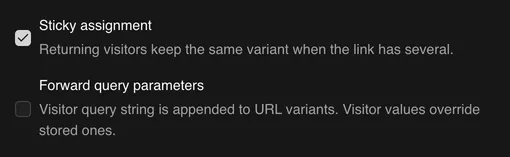 The Sticky assignment setting, enabled, in the Linkdash link settings
